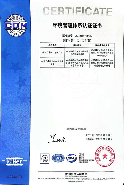 環(huán)境管理體系認證證書